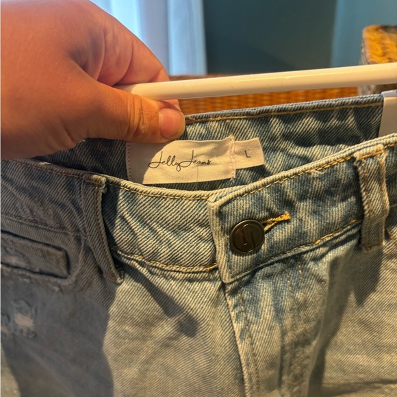 Blue Jean Shorts with Distressed Cut-Off Style - Picture 3 of 4